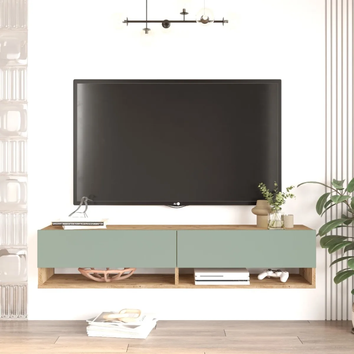 Meuble TV Aven 140cm AVE11-AY Pin-Vert Tilleul