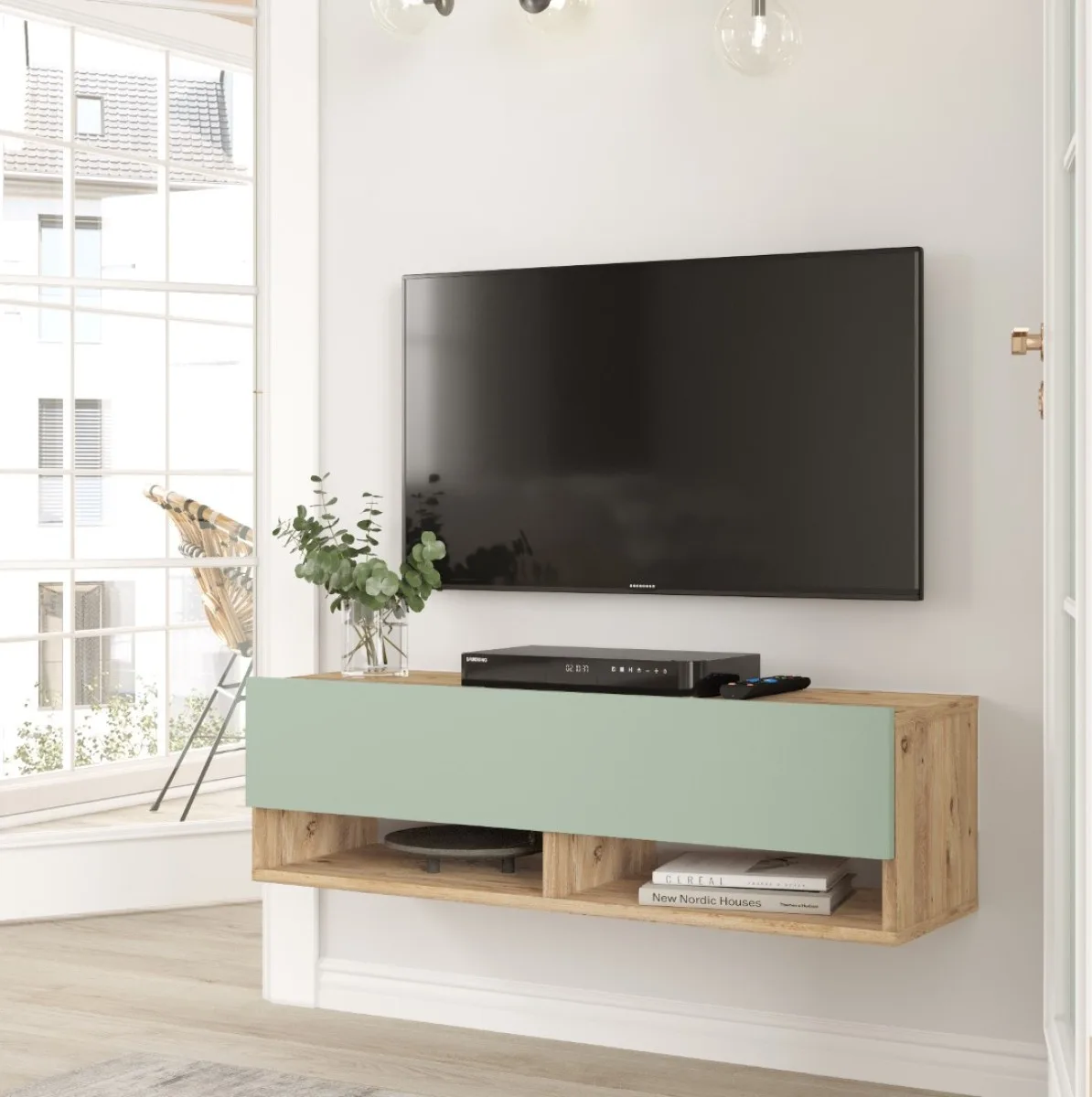 Meuble TV Aven 100cm AVE13-AY Pin-Vert Tilleul