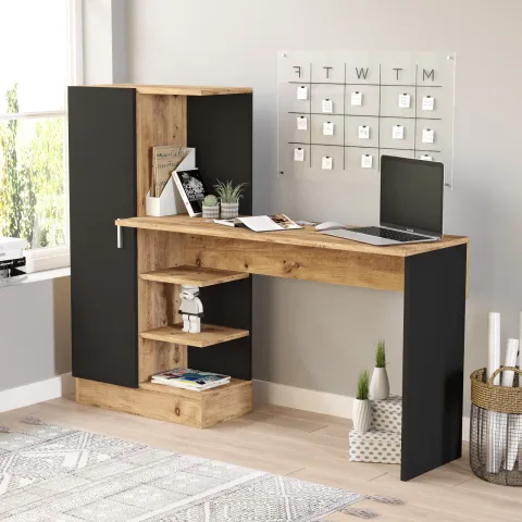 Bureau enfant Wose avec bibliothèque Atlantik Pin Noir WOS2X-AB