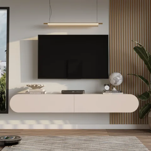 Yurupa Lumos Meuble TV 180 cm Ovale avec portes Meuble TV mural moderne Kumsal LUM1-CO