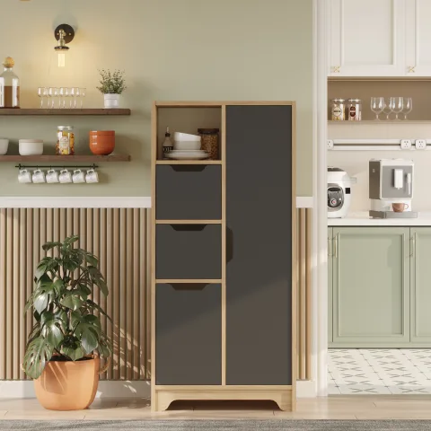 Libra Armoire multi-usages 8 étagères 2 portes 2 tiroirs Meuble de cuisine Sepet-Anthracite LIB1-SA