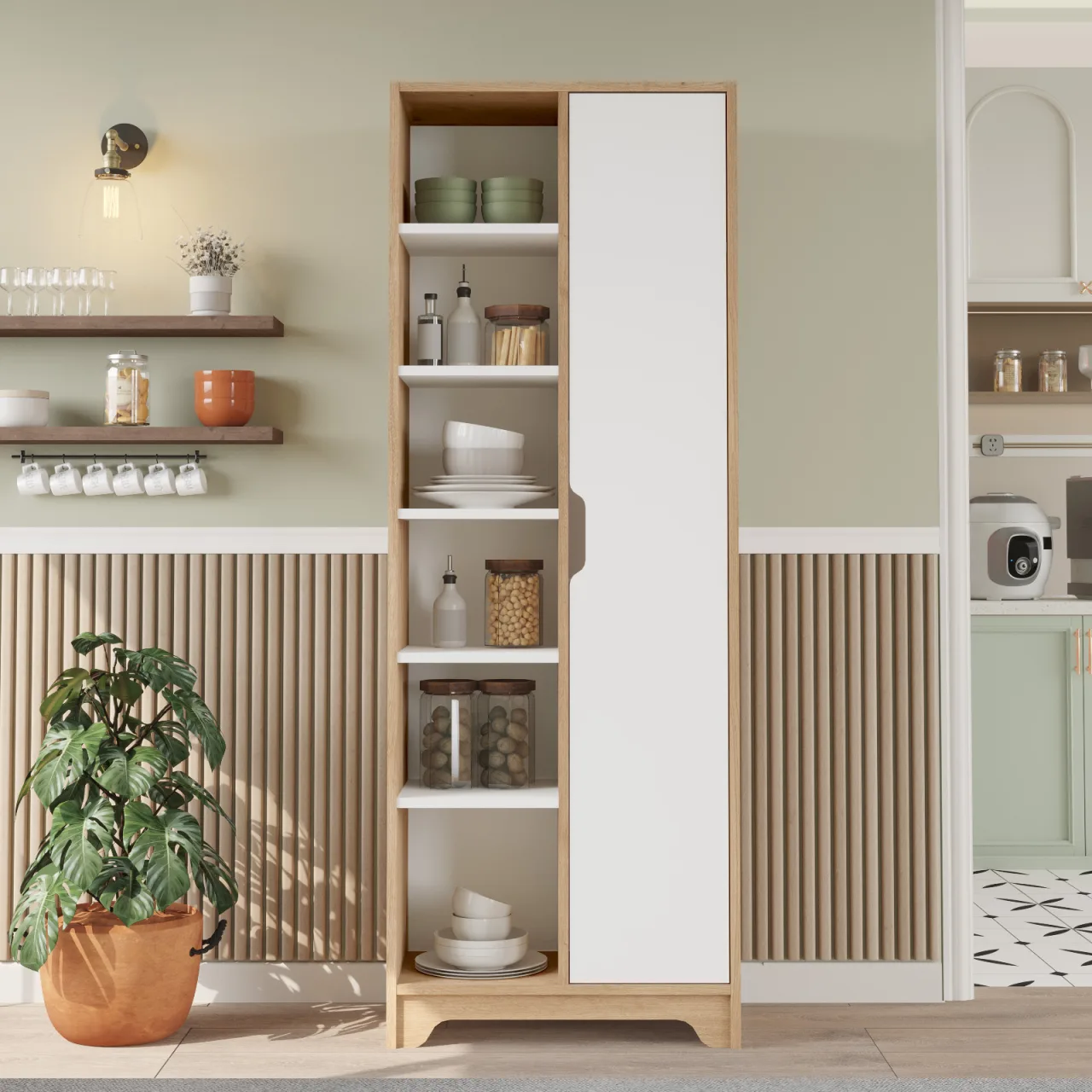 Yurupa Libra Armoire multi-usages avec étagères Une porte Meuble de cuisine Sepet-Blanc LIB2-SW