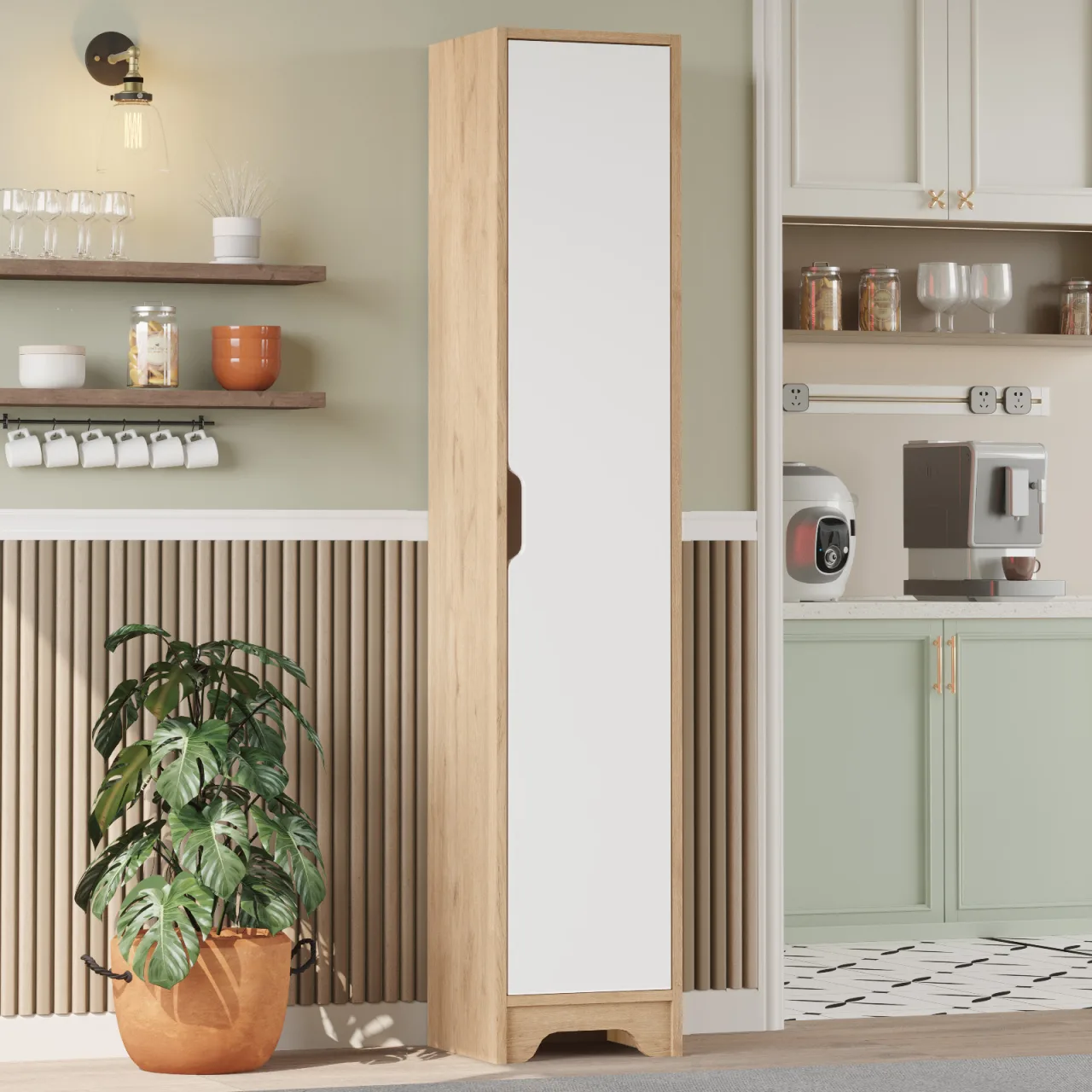 Yurupa Libra Armoire multi-usages 5 étagères Une porte Meuble de cuisine moderne Sepet-Blanc LIB3-SW