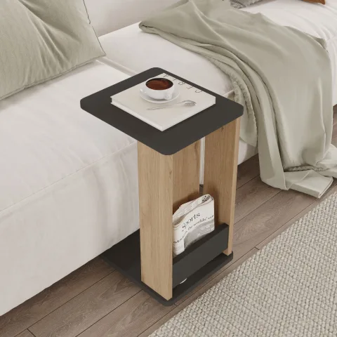 Yurupa Mina Table d'appoint roulante Table basse en C pour canapé avec bibliothèque Sepet-Anthracite MIN1-SA