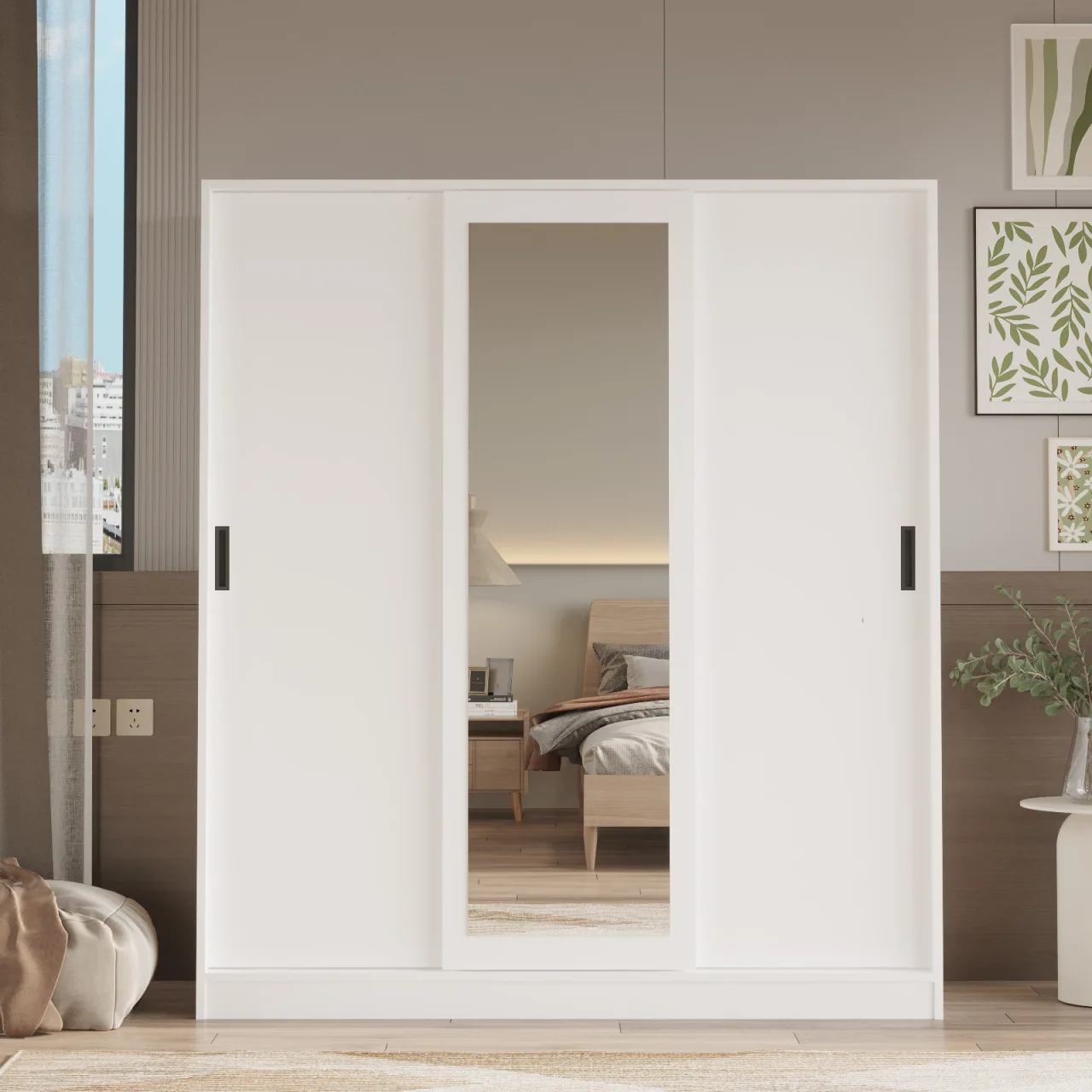 Victor Armoire 3 portes coulissantes avec miroir Blanc VIC1-W