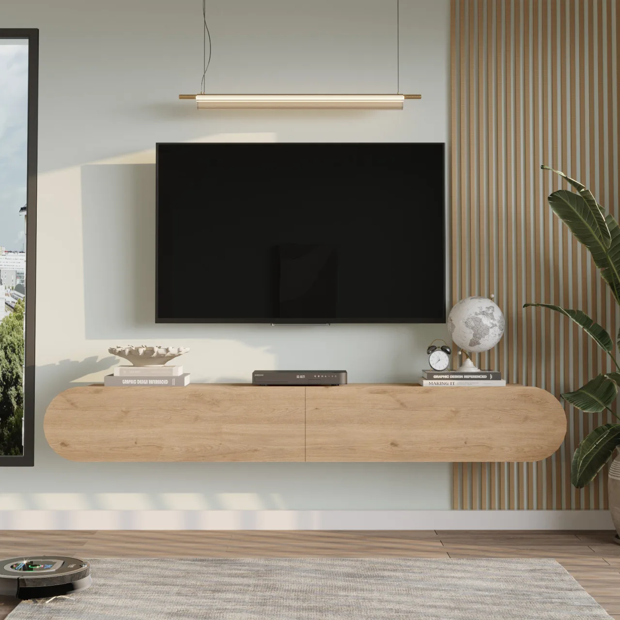 Yurupa Lumos Meuble TV moderne mural 180 cm avec portes ovales Sepet LUM1-S
