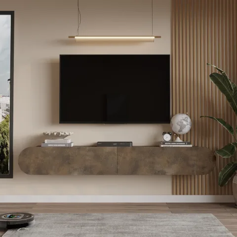 Yurupa Lumos Meuble TV moderne mural 180 cm avec portes ovales Bronze LUM1-PB