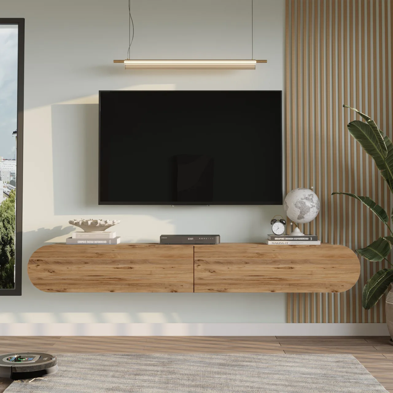 Yurupa Lumos Meuble TV moderne mural 180 cm avec portes ovales Atlantik Çam LUM1-A