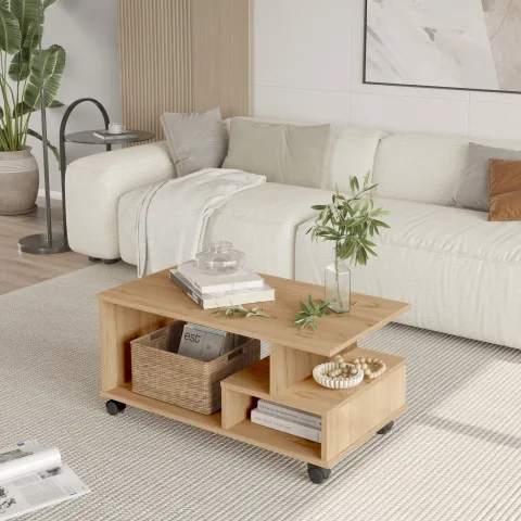 Mina Table basse roulante fonctionnelle avec compartiments et étagères Sepet MIN9-S