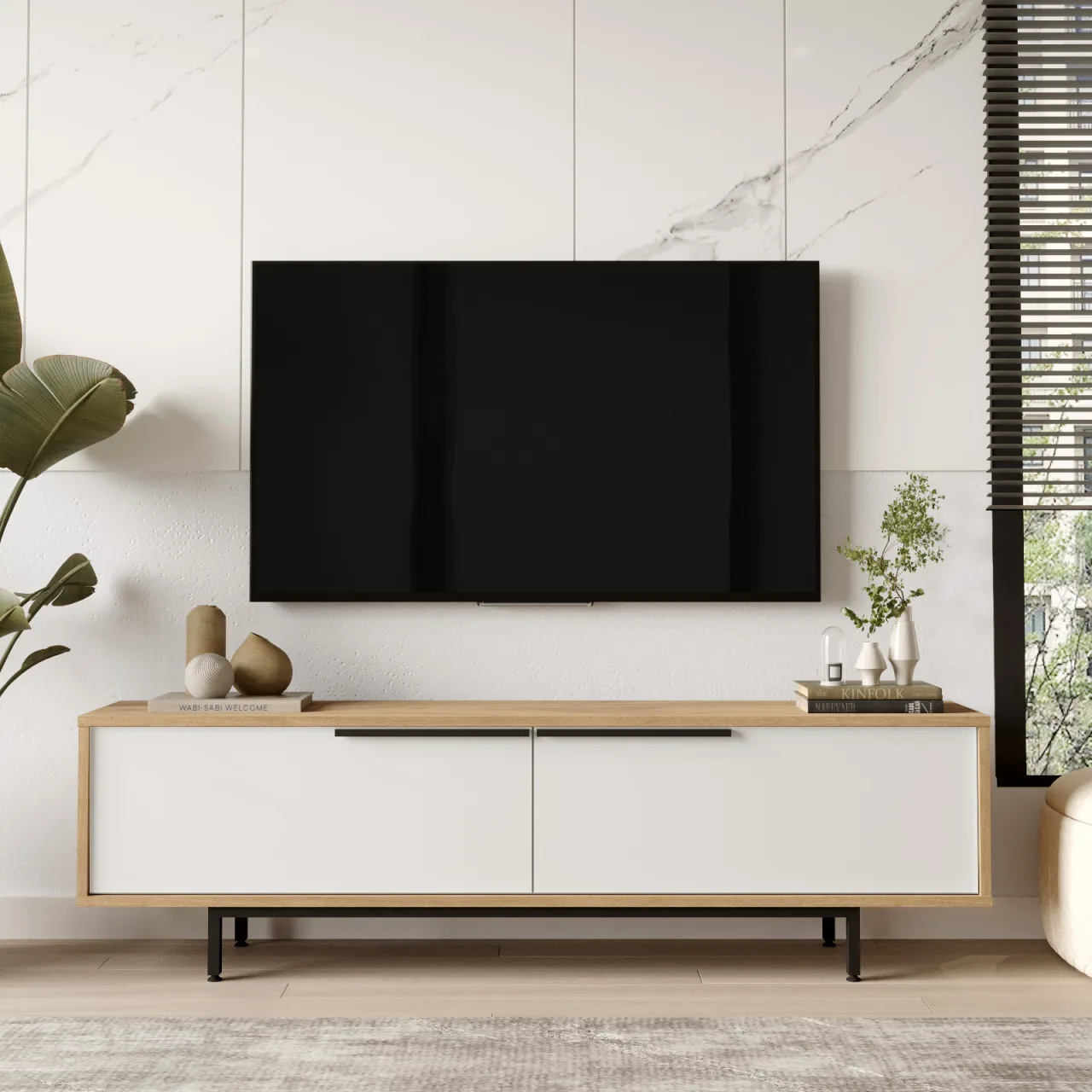 Yurupa Bohem Meuble TV 160cm avec pieds en métal Sepet-Blanc BOH1-SW