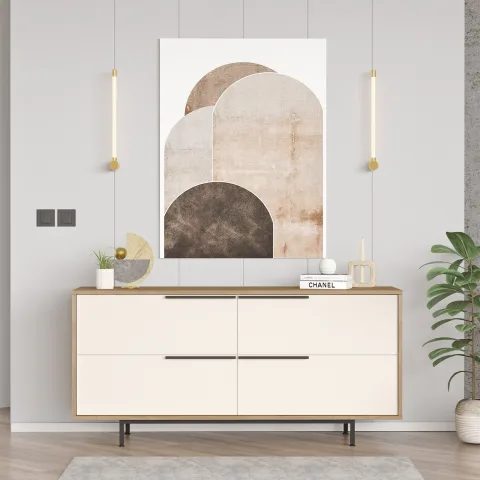 Yurupa Bohem Console 4 portes 160cm avec pieds en métal Sepet-Blanc BOH3-SW