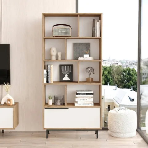 Yurupa Bohem Bibliothèque avec étagères 176cm avec pieds en métal et portes Sepet-Blanc BOH4-SW