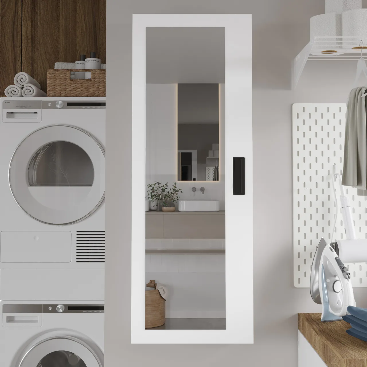 Luna Meuble de salle de bain polyvalent 4 étagères coulissantes avec miroir Atlantik Çam-Blanc LUN1-AW