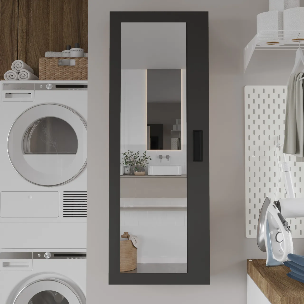 Luna Meuble de salle de bain polyvalent 4 étagères coulissantes avec miroir Anthracite LUN1-AN