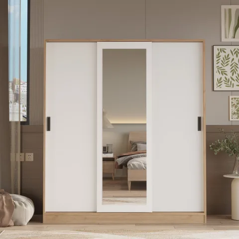 Victor Armoire 3 portes coulissantes avec miroir Sepet-Blanc VIC1-SW