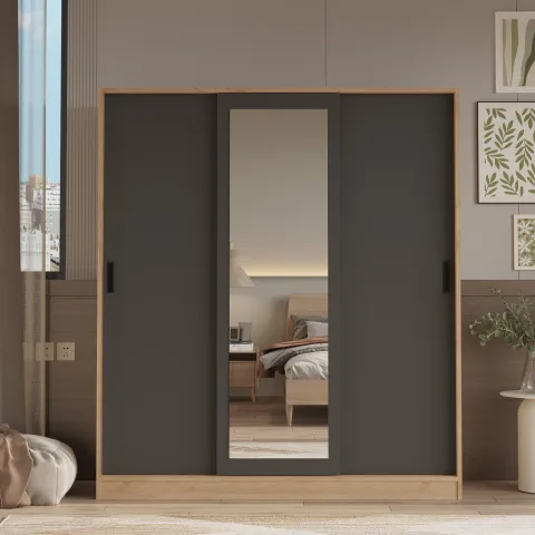 Victor Armoire 3 portes coulissantes avec miroir Sepet-Anthracite VIC1-SA