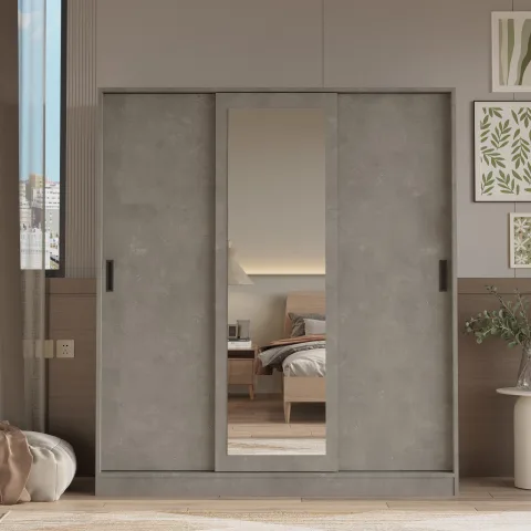 Victor Armoire 3 portes coulissantes avec miroir Retro Gümüş VIC1-RG