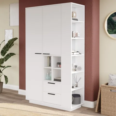 Yurupa Fortis Armoire polyvalente 2 tiroirs avec penderie et étagères réglables Blanc FRT1-W