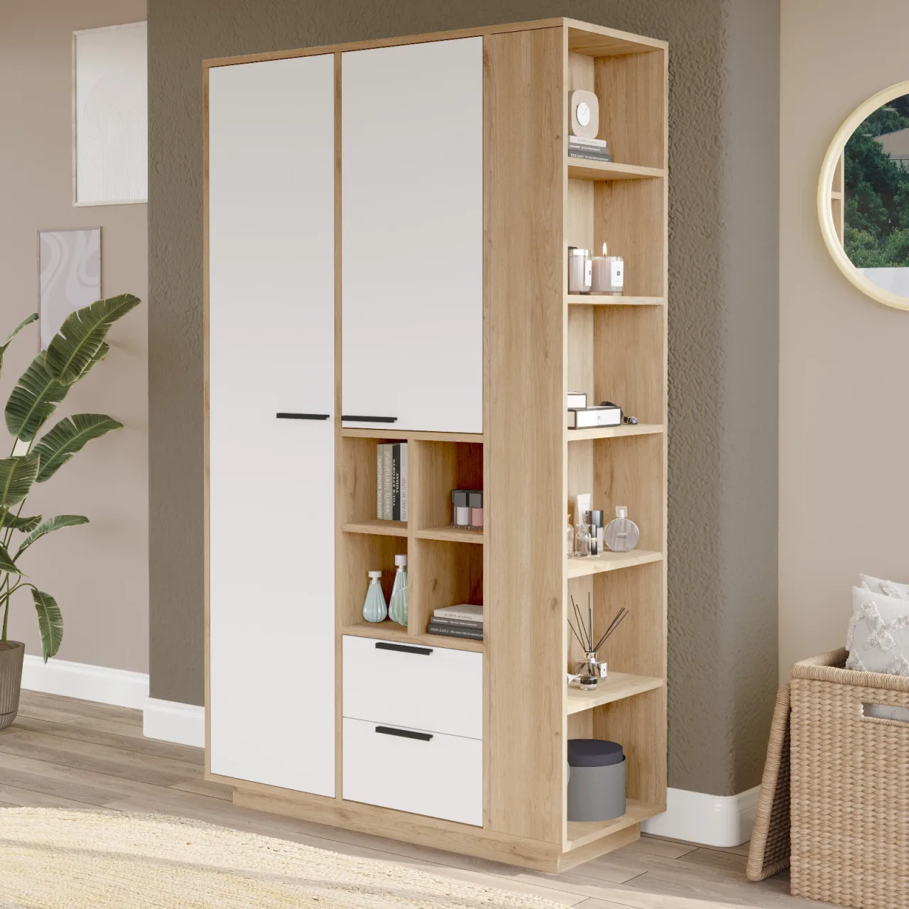 Yurupa Fortis Armoire polyvalente 2 tiroirs avec penderie et étagères réglables Sepet-Blanc FRT1-SW