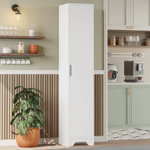 Libra Armoire polyvalente 5 étagères 1 porte, Meuble de cuisine moderne Blanc LIB3-W
