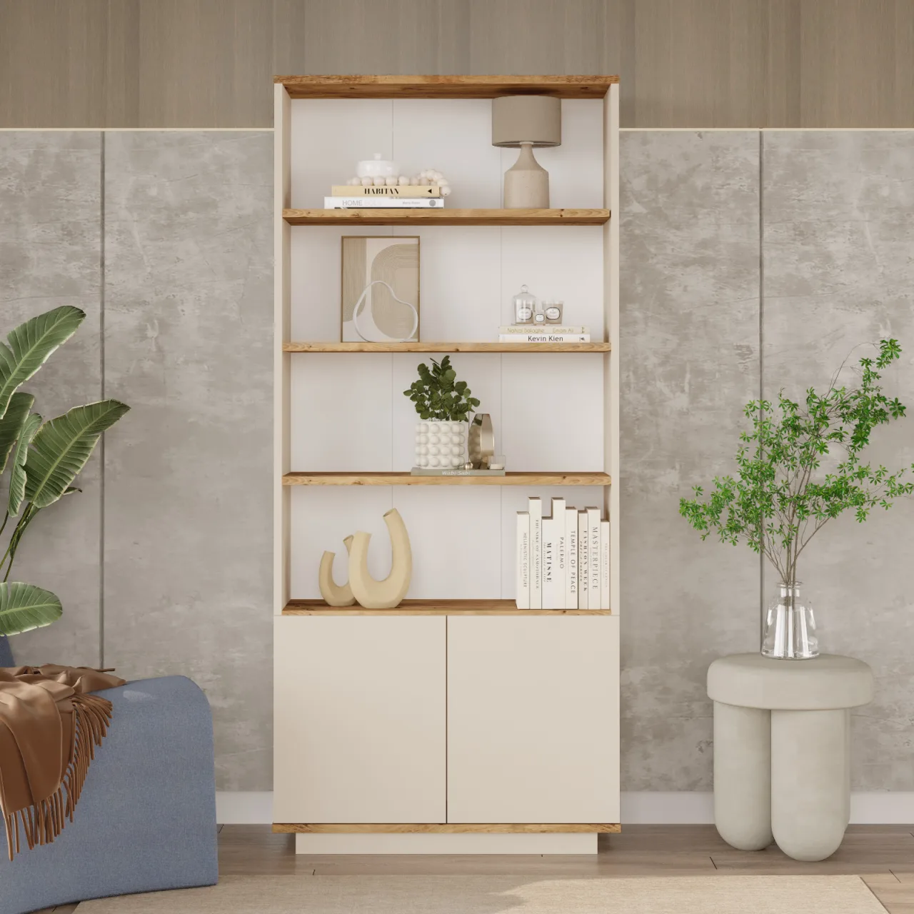 Yurupa Aven Bibliothèque avec étagères 2 portes 168cm Çam-Cachemire AVE16-AKA