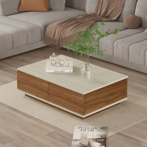 Yurupa Aven Table basse 2 portes Traverten-Noyer AVE14-TCE