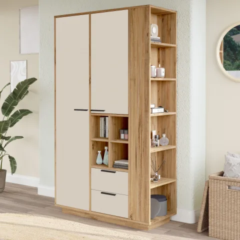 Fortis Armoire polyvalente 2 tiroirs avec penderie et étagères réglables Çam-Cachemire FRT1-AKA
