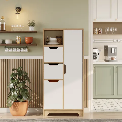 Yurupa Libra Armoire polyvalente 8 étagères 2 portes 2 tiroirs, Meuble de cuisine Sepet-Blanc LIB1-SW