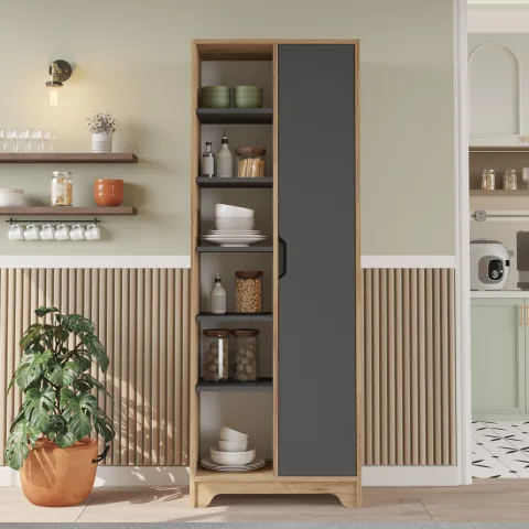Yurupa Libra Armoire polyvalente avec étagères 1 porte, Meuble de cuisine Atlantik Çam-Anthracite LIB2-AA