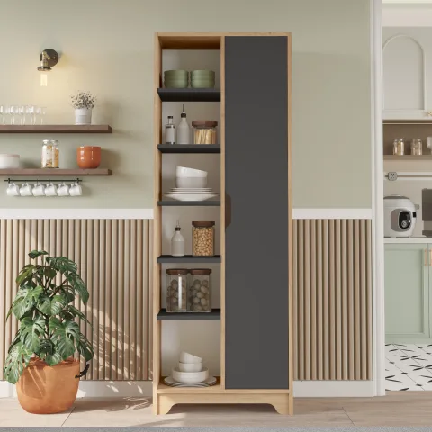 Yurupa Libra Armoire polyvalente 2 étagères 1 porte, Meuble de cuisine Sepet-Anthracite LIB2-SA