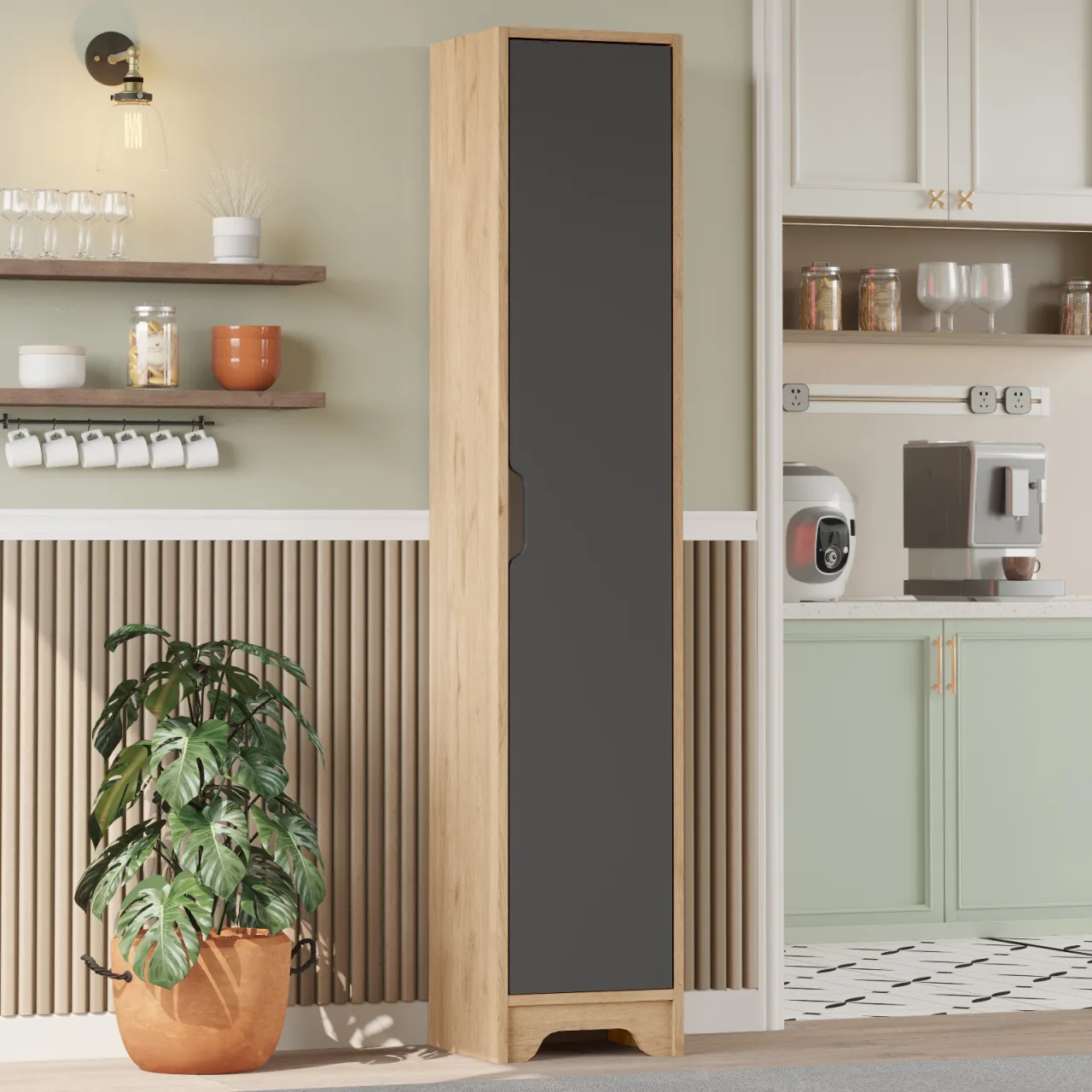 Libra Armoire polyvalente 5 étagères 1 porte moderne Cellier et meuble de cuisine Sepet-Anthracite LIB3-SA