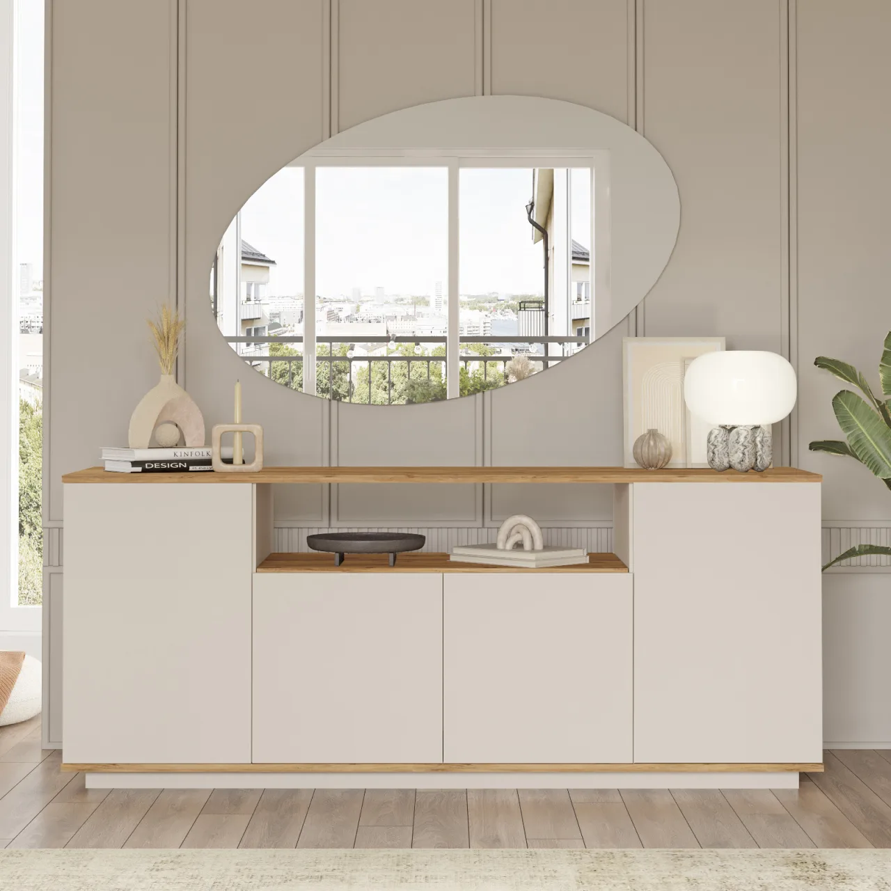 Yurupa Aven Console 4 portes avec étagères 180cm Pin-Cachemire AVE15-AKA