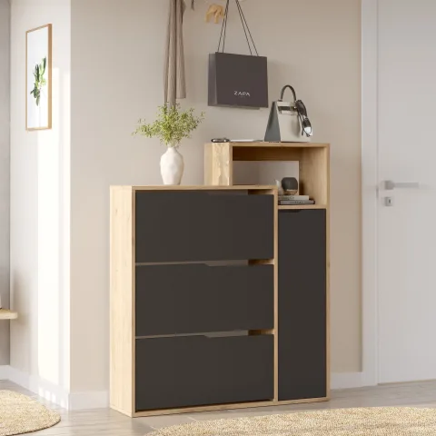 Yurupa İcon Meuble à chaussures à abattants avec étagères coulissantes 4 portes 7 compartiments Sepet-Anthracite ICO3-SA