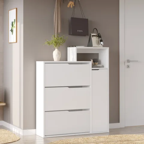 Yurupa İcon Meuble à chaussures à abattants avec étagères coulissantes 4 portes 7 compartiments Blanc ICO3-W