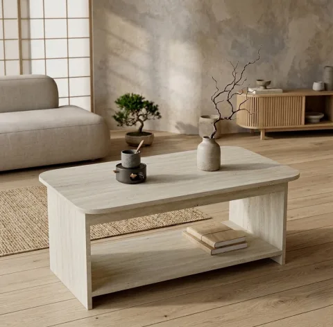 Yurupa Mobilya Chebo Table basse avec étagères Travertin CHB1-T