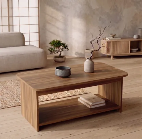 Yurupa Mobilya Chebo Table basse avec étagères Noyer CHB1-CE