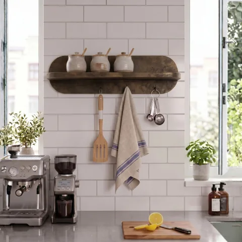 Novion Étagère murale de cuisine 60 cm avec 3 crochets Patara Bronze NOV1-PB