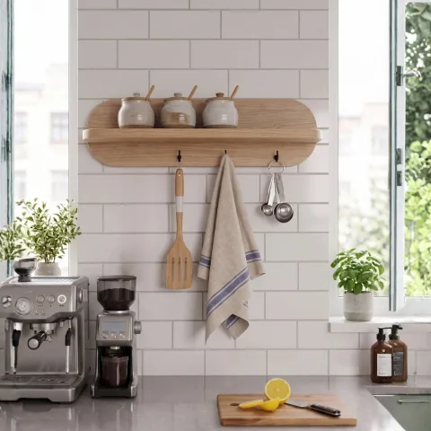 Novion Étagère murale de cuisine 60 cm avec 3 crochets Sepet NOV1-S