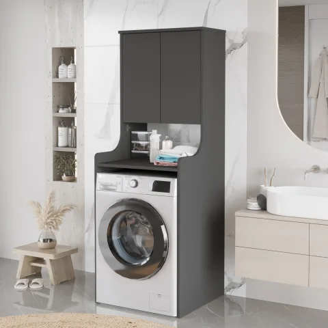 Yurupa Meuble haut pour machine à laver Valen Organisateur de salle de bain avec étagères et portes Armoire polyvalente Anthracite VAL2-AN