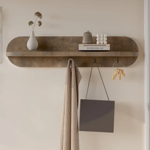 Novion Patère d'entrée ovale Étagère murale et porte-clés 60 cm Étagère de couloir moderne 3 crochets Patara Bronze NOV2-PB