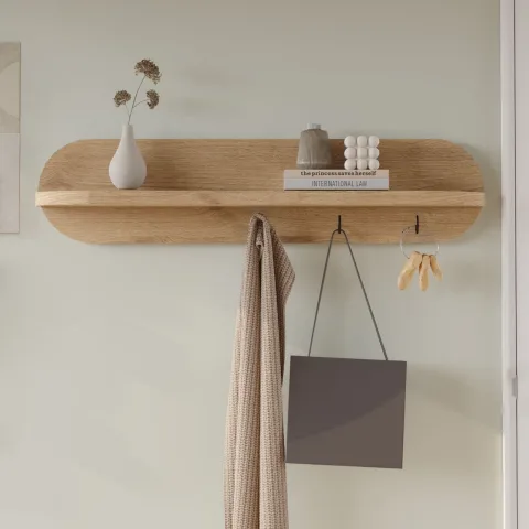 Novion Patère d'entrée ovale Étagère murale et porte-clés 60 cm Étagère de couloir moderne 3 crochets Sepet NOV2-S