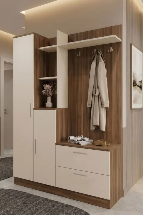 Yurupa Jovada Vestiaire Portemanteau et meuble à chaussures Armoire d'entrée polyvalente Noyer-Cachemire JVD5-CKA