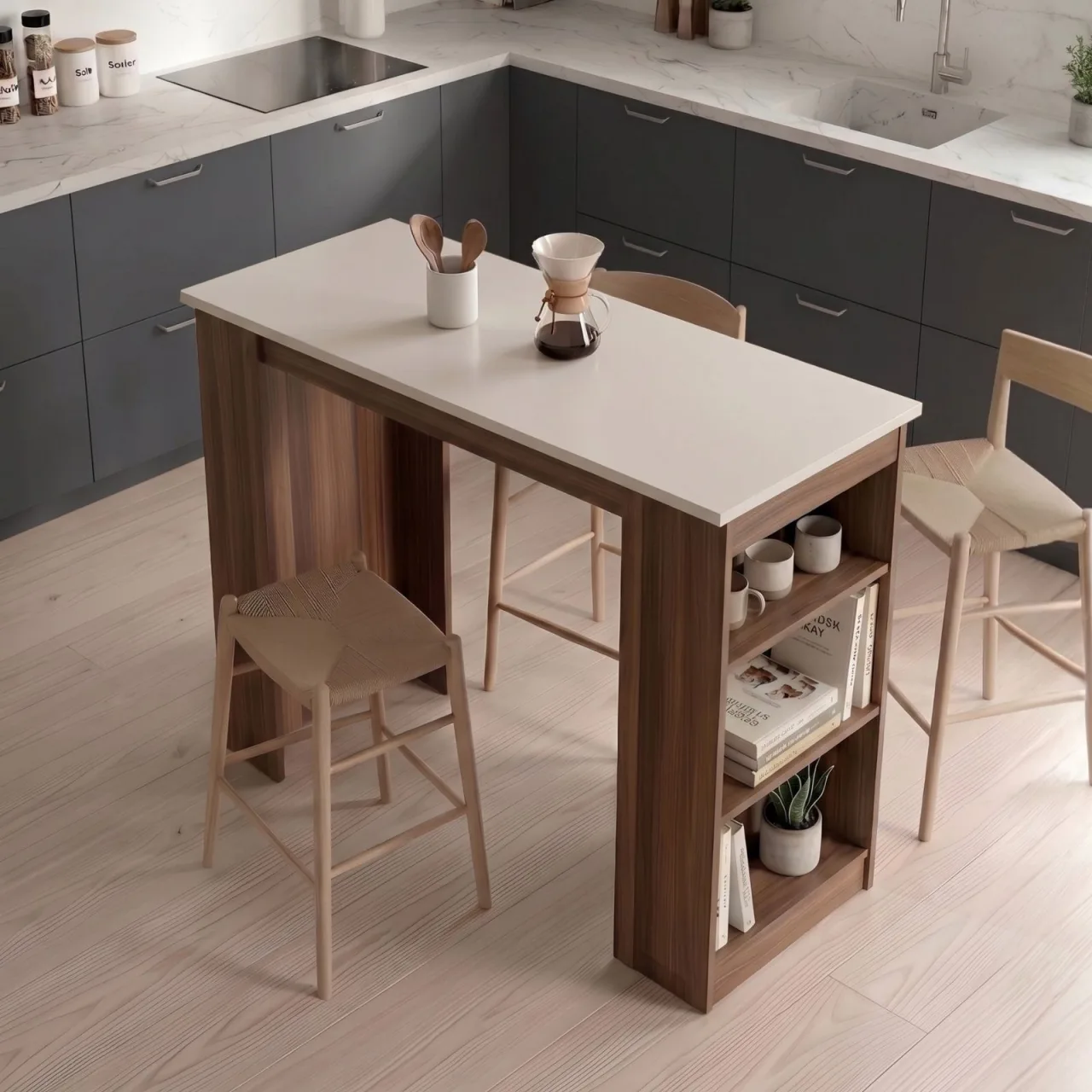 Harwick Table de bar 120cm Table de cuisine Noyer-Cachemire HAR1-CKA