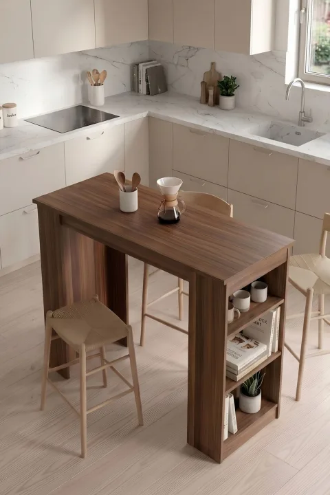 Harwick Table de bar 120cm Table de cuisine Noyer HAR1-CE