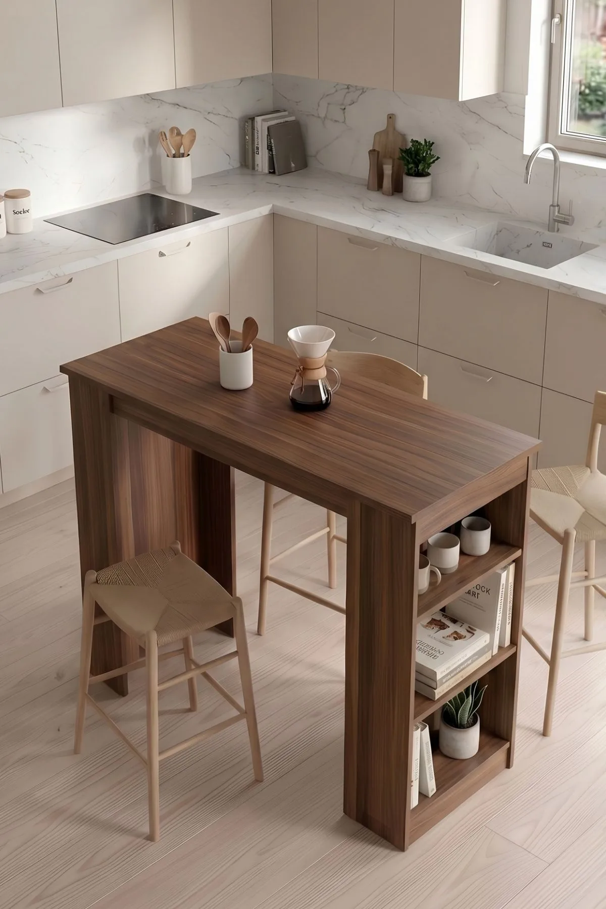 Harwick Table de bar 120cm Table de cuisine Noyer HAR1-CE