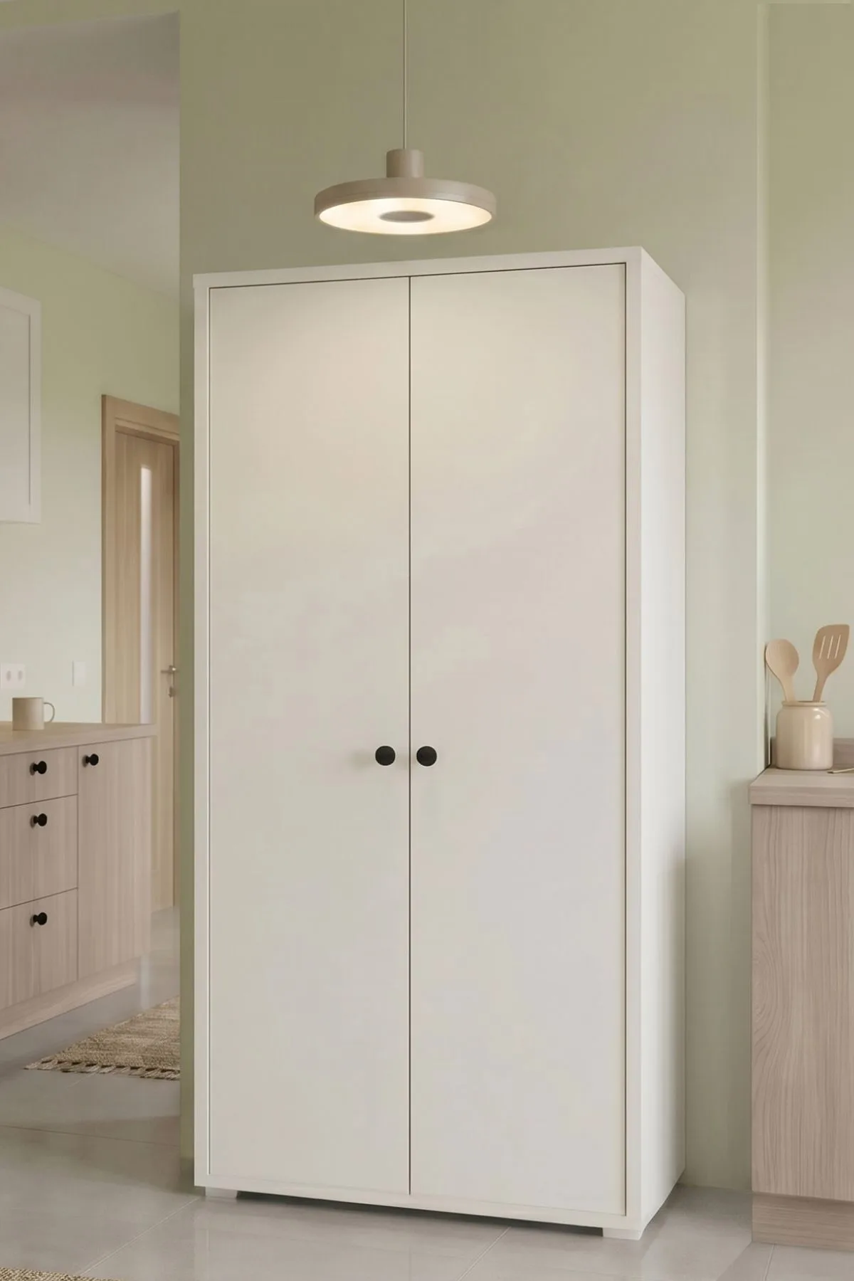 Yurupa Odessa Armoire polyvalente 2 portes 4 étagères Cellier Meuble de cuisine 124 x 60 cm Blanc ODS1-W