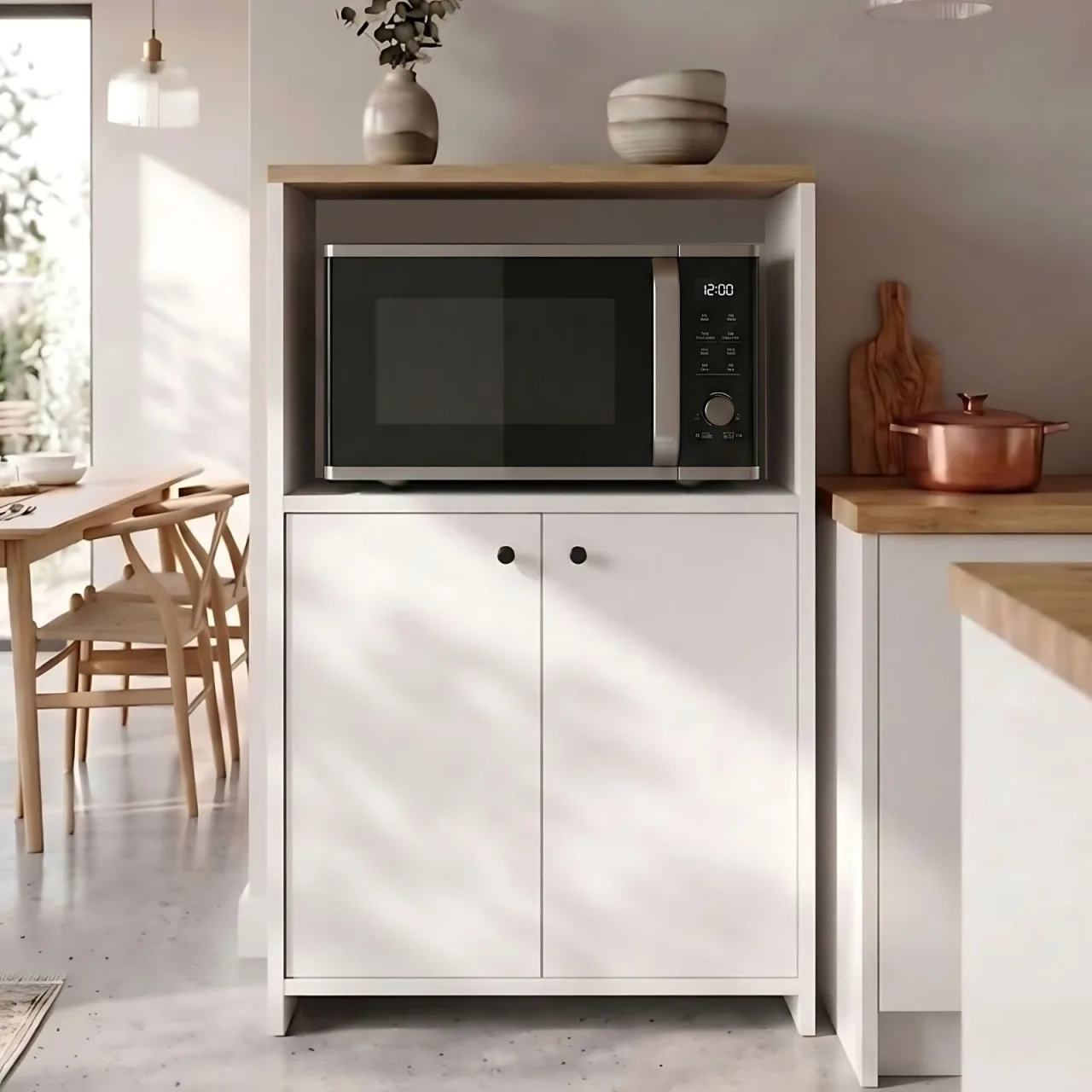 Yurupa Verona Armoire de cuisine polyvalente avec compartiments pour micro-ondes et Airfryer Cellier Organisateur de garde-manger Coin café Blanc VRN1-SW