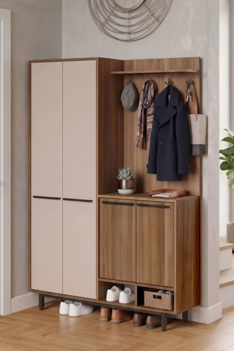 Yurupa Carmen Portemanteau Meuble à chaussures avec pieds en métal Noyer-Cachemire CAR1-CKA