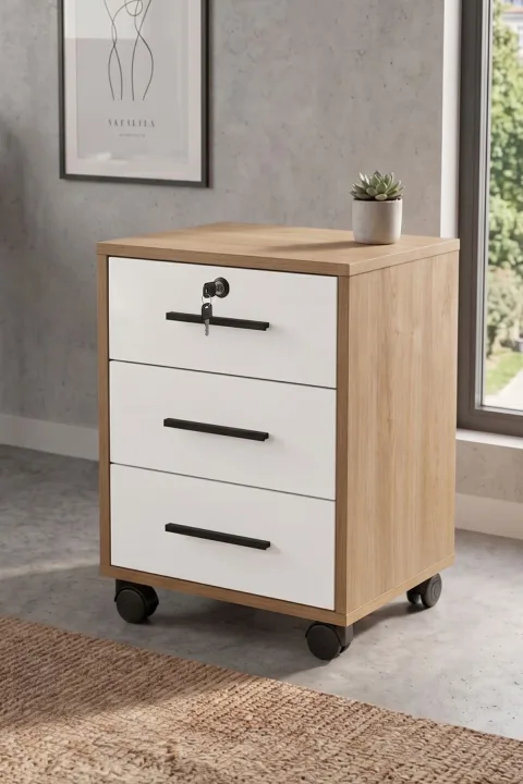 Yurupa Dante Série Caisson à roulettes 3 tiroirs avec serrure pour bureau Sepet Blanc DAN2-SW