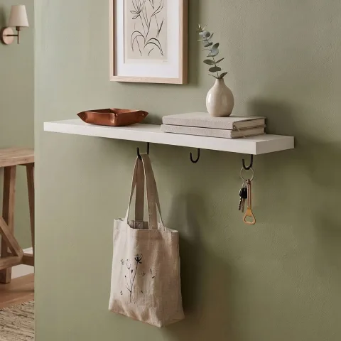 Yurupa Flora Patère 3 crochets Étagère murale pour cuisine et entrée Blanc FOL1-W